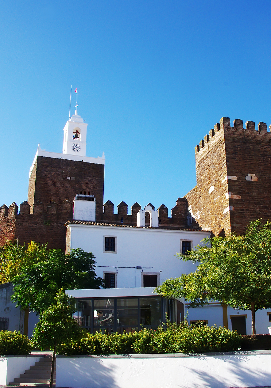 Castle of Vila Viçosa in the historic center of the city with brown-toned walls and surrounding trees
