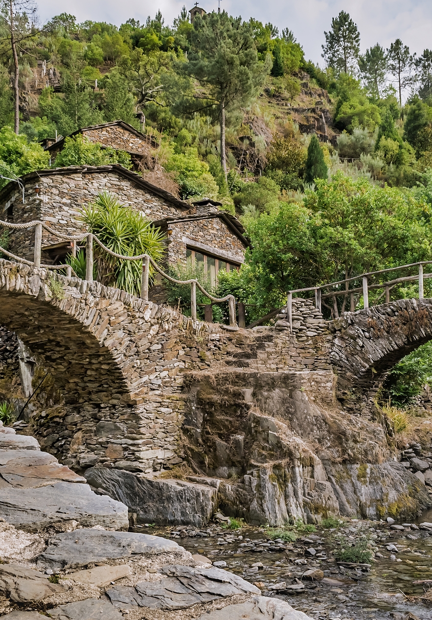 Piódão in Serra da Estrela a rural village with stone bridges and schist houses and a small river