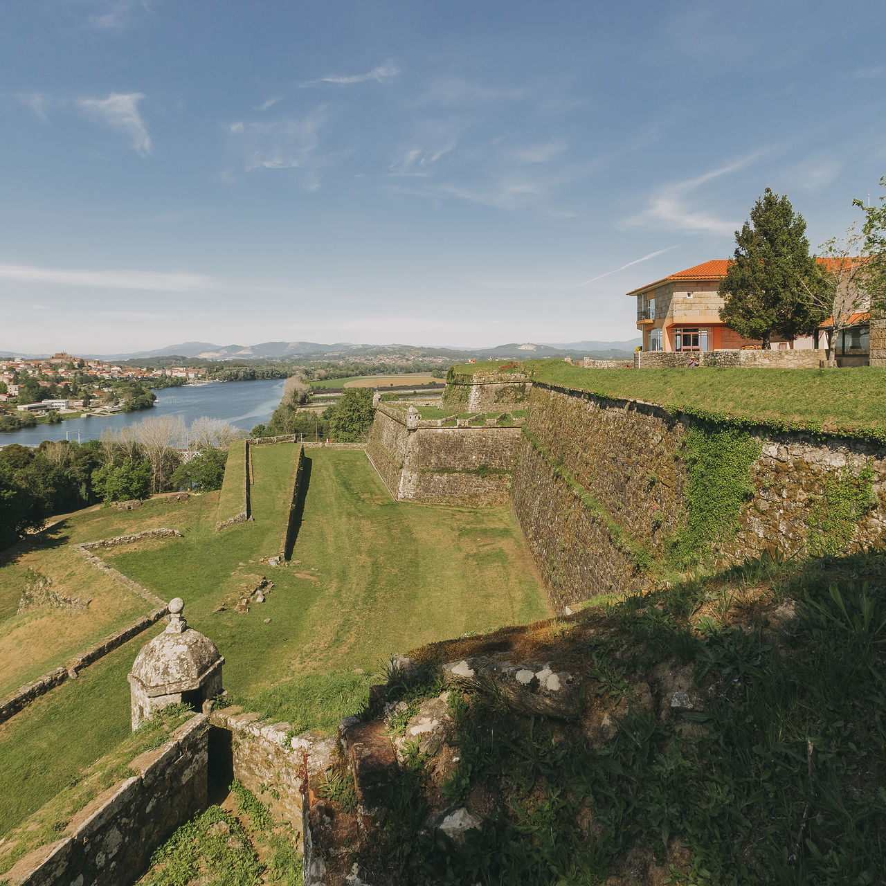 Aerial view of the garden of Pousada Valença, a charming hotel in Valença, with views of the river and the city
